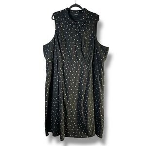 Torrid Sz 5 Black Geo-Symbols Midi Poplin Collared‎ Shirtdress Bewitched Boho